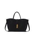 Minimalist black matte large capacity handbag with elegant gold metal buckle detail - Black