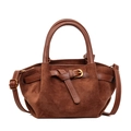 Borsa a secchiello in pelle scamosciata marrone scuro con fibbia in metallo oro - Marrone