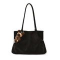 Black vintage tote bag with large capacity and a cute brown woven bear pendant charm - With Pendant / Black