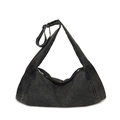 Sac bandoulière en denim noir délavé avec sangle réglable et boucle de fermeture - Noir