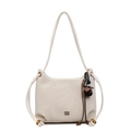 Cream white vintage leather crossbody bag with elegant flower pendant and metal logo - No Pendant / Off White