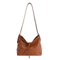 Minimalist brown soft leather shoulder bag with adjustable strap and decorative knot detail - Brown