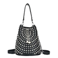 Sac seau punk noir avec clous argentés, cordon perlé et finition cuir grainé - Noir