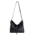 Fashionable black matte leather tote bag with elegant drawstring knot and shoulder strap - Black