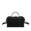 Borsa a mano retrò leopardata nera in pelle scamosciata sintetica con tracolla moda - Nero