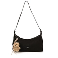 Sac à bandoulière noir vintage mat grande capacité avec texture et pendentif ours - Sans pendentif / Noir