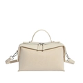 Borsa a mano color crema in pelle sintetica con tracolla rimovibile e cerniere - Bianco
