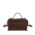 Borsa a mano retrò leopardata in finta pelle scamosciata marrone scuro con tracolla - Marrone