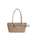 Retro khaki patent leather tote bag with metal eyelet belts for 2025 winter style - Khaki