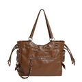 Grote retro shopper in donkerbruin kunstleer met ritsdetails aan de zijkant voor dames - Bruin