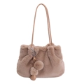 Sac seau mignon en fausse fourrure beige avec peluche douce et pendentif cœur - Kaki