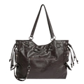 Vintage brown leather tote bag with large capacity and decorative side drawstrings - Brown