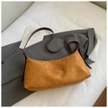 Vintage ginger yellow textured leather shoulder bag with contrast brown straps and silver logo - No Pendant / Brown