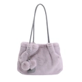 Borsa a secchiello in peluche lavanda con ciondolo a cuore grigio e ecopelliccia - Grigio