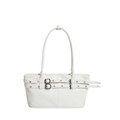 Weiße Baguette-Tasche aus Lackleder im Vintage-Stil mit Metallschnallen und Riemen - Weiß