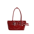 Retro baguette tasche aus tiefrotem lackleder mit silbernen schnallen und ösen - Rot