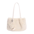 Borsa a secchiello in morbido peluche color crema con ciondolo a forma di stivale - Bianco