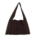 Bolso de hombro de gamuza marrón oscuro con ojales metálicos dorados estilo retro - Marrón