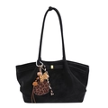 Borsa tote in camoscio nero con ciondolo a cuore leopardato da donna - Con Ciondolo / Nero