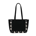 Retro black faux suede tote bag with large silver metal ball studs and eyelet details - Black