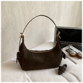 Dark brown faux suede tote bag with golden hardware ring and functional side pockets - Brown No Pendant