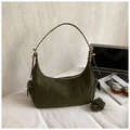 Dark green faux suede hobo bag with gold zipper and minimalist YINCE & VIEW print - Green Without Pendant