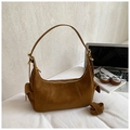 Vintage tan faux suede hobo bag with gold hardware and adjustable strap for women - Brown No Pendant