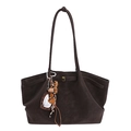Borsa tote in camoscio caffè scuro con ciondolo a cuore leopardato alla moda - Con Ciondolo / Marrone