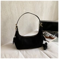 Chic black faux suede half-moon crossbody bag with gold hardware and logo detail - Black without Pendant