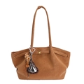 Borsa tote in camoscio marrone da donna con portachiavi leopardato e dettagli dorati - Con Ciondolo / Marrone