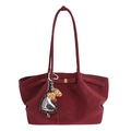 Borsa tote bordeaux in pelle martellata con manici lunghi e ciondolo a cuore - Con Ciondolo / Rosso