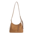 Borsa hobo marrone con tracolla regolabile e logo dorato in uno stile minimalista - Cachi