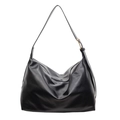 Large black leather tote bag with vintage silhouette and gold metallic buckle detail - Black