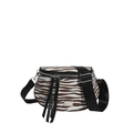 Saddle crossbody bag with zebra pattern, fringe tassel and wide strap on white background - Brown