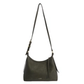 Borsa hobo minimalista verde oliva in pelle opaca con dettagli dorati sulla cerniera - Verde