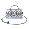 Silver quilted chain bag with metallic finish, crossbody strap and sphere lock - Silver