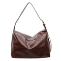 Large dark brown leather hobo shoulder bag with adjustable strap and golden buckle - Brown