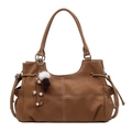 Sac fourre-tout en cuir marron avec coutures croisées blanches et porte-clé en peluche - Avec Pendentif / Marron