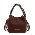 Deep brown bucket bag with thick chain handle and adjustable long shoulder strap - Brown