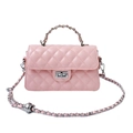 Pink quilted crossbody bag with silver chain handle and elegant metal twist lock - Pink