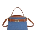 Sac à main PANTOR en denim et cuir marron avec fermoir doré et bandoulière amovible - Marron