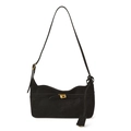 Minimalistische schwarze Baguette-Tasche aus Wildleder mit goldenem Drehverschluss - Schwarz
