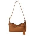 Braune minimalistische Schultertasche mit Ziergürtel und Metallschloss auf weißem Grund - Braun