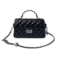 Elegant black quilted leather mini bag with silver chain strap and metal turn-lock - Black