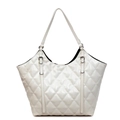 Elegante borsa tote trapuntata bianco avorio con motivo a rombi e fibbie argentate - Bianco Sporco