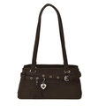 Bolso de hombro marrón oscuro mate con correas con ojales y detalle de amuleto corazón - Marrón