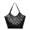 Borsa tote nera trapuntata lucida con cinghie decorative e manici ergonomici - Nero