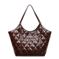 Borsa tote trapuntata marrone in ecopelle lucida con finiture argentate per donna - caffè