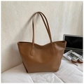 Brown faux leather tote bag with pebble texture and large capacity for daily commuting - Brown No Pendant