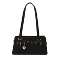 Elegante bolso de hombro negro mate con colgantes de estrella y corazón y detalles de ojales - Negro